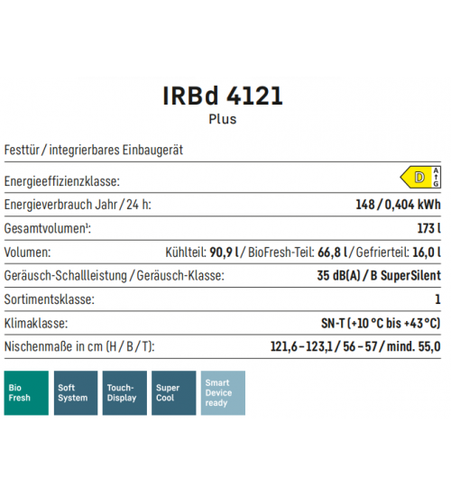 LIEBHERR利勃海尔 IRBd 4121 生物养鲜 嵌入式单门冰箱